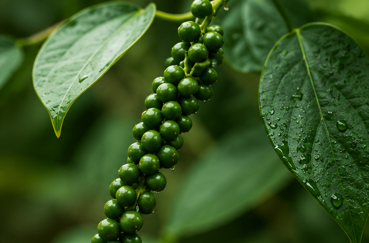 Fresh pepper growing on a vine
